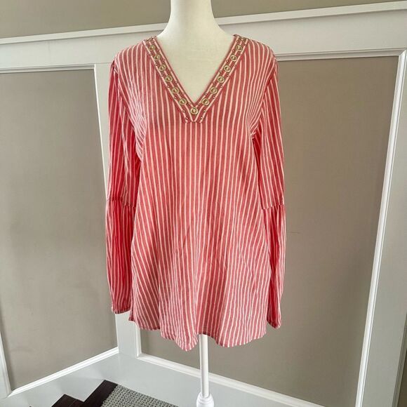 Michael Kors Red and White Striped Tunic top. - Picture 1 of 6